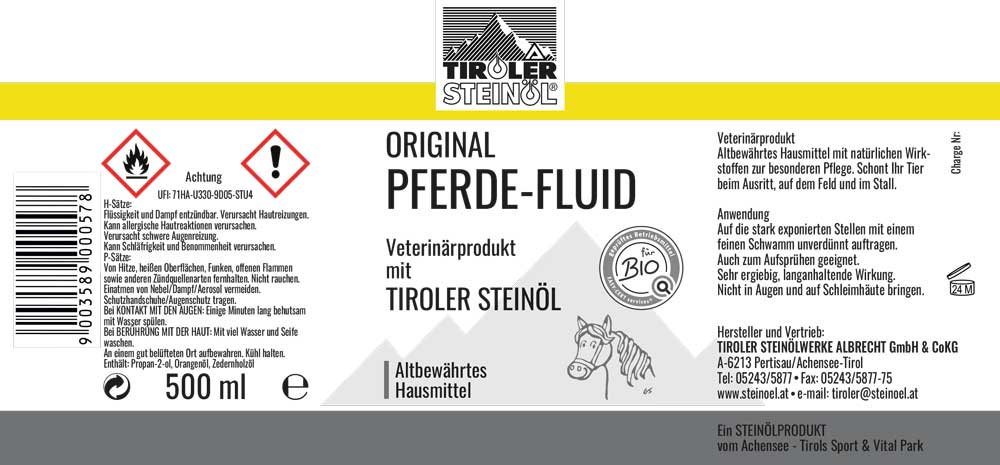 Pferde-Fluid mit Tiroler Steinöl 500ml